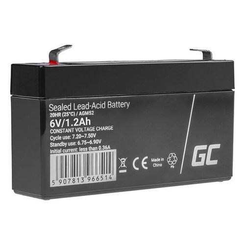 Maintenance-free AGM VRLA Battery Green Cell AGM52 6V 1.2Ah (for alarm system, cash register, toy), Green Cell AGM52