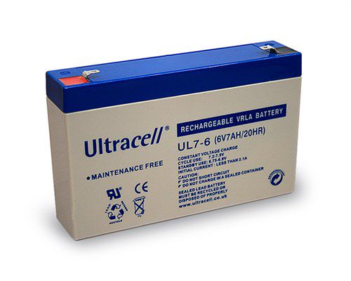 UL lead acid battery 6 V, 7 Ah (UL7-6), white-blue - Faston (4.8mm) lead acid battery 46759