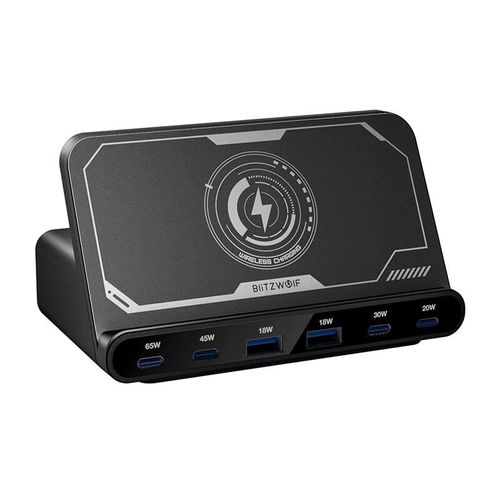 Blitzwolf BW-S27 160W, 2xUSB-A, 4xUSB-C, 15W wireless charger (black), BlitzWolf BW-S27