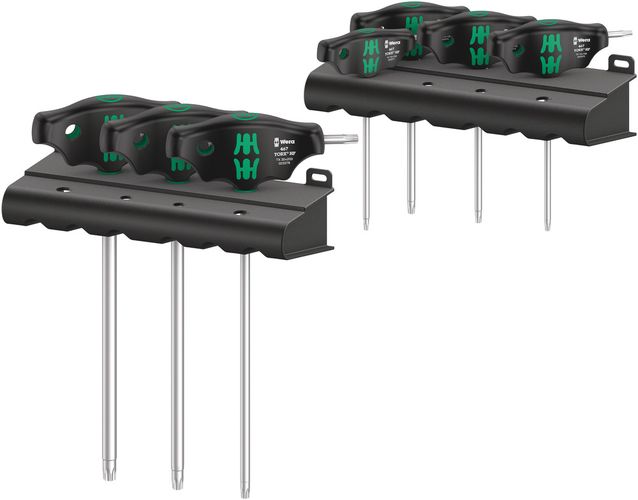 467/7 TORX® HF Set 1 screwdriver set T-handle TORX® screwdrivers with holding function, 1 x TX 10x100; 1 x TX 15x100; 1 x TX 20x100; 1 x TX 25x100; 1 x TX 30x200; 1 x TX 40x200; 1 x TX 45x200; 2 x 190.0x50,0, Wera 05023452001