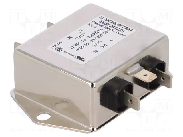 Filter: anti-interference; 250VAC; Ioper.max: 6A; Ir: 0.5mA SCHURTER 5500.2633.01