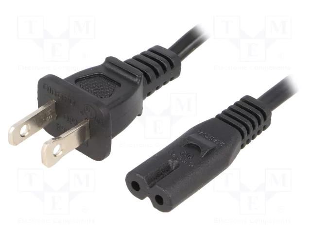 Cable; 2x0.75mm2; IEC C7 female,NEMA 1-15 (A) plug; PVC; 3m; 2.5A ESPE KAB-USA-T2-3.0-BK