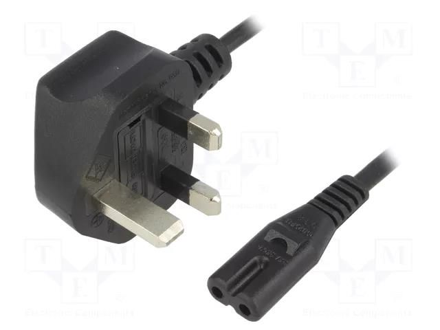 Cable; 2x0.75mm2; BS 1363 (G) plug,IEC C7 female; PVC; 3m; black ESPE KAB-UK-T2-3.0-BK