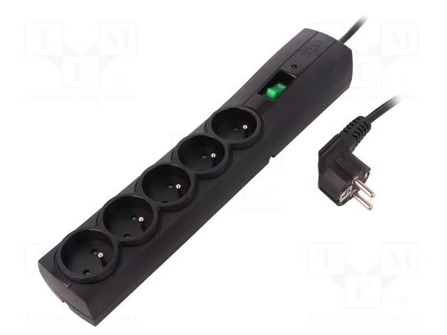 Plug socket strip: protective; Sockets: 5; 250VAC; 10A; black; 175J EVER EVER-CLASSIC-1.5M