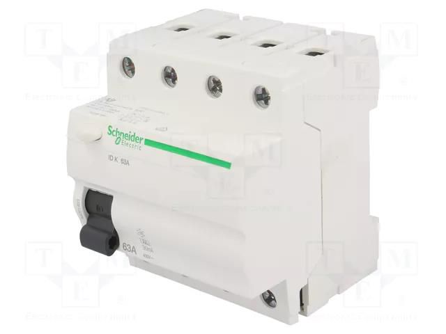 RCD breaker; Inom: 63A; Ires: 30mA; Poles: 4; 400VAC; IP20; 1÷25mm2 SCHNEIDER ELECTRIC A9Z01463