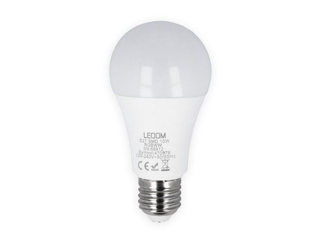 LED lemputė E27 230V A60 10W RGBW, spalvota, Wi-Fi, TUYA, LEDOM 470676