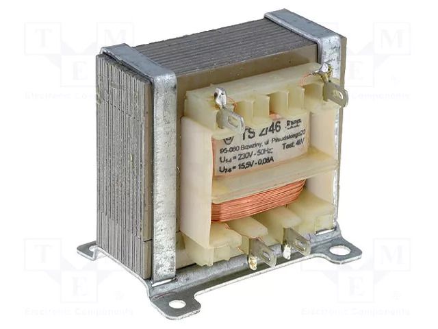 Transformer: mains; 2VA; 230VAC; 15.5V; 80mA; Leads: solder lugs INDEL TS2/46