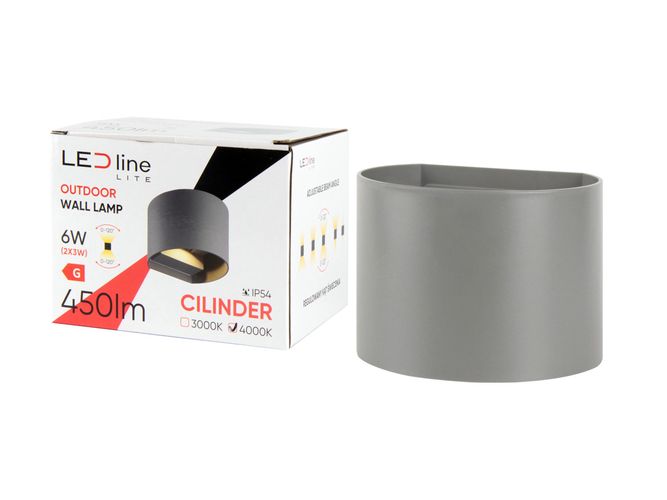 Sieninis lauko šviestuvas CILINDER, LED 2x3W, 4000K, IP54, reguliuojamo švietimo kampo, pilkas, LED line LITE 475565 5907777475565