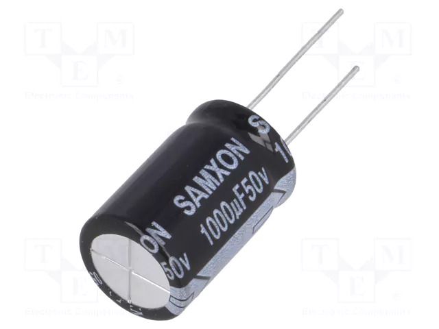 Capacitor: electrolytic; THT; 1mF; 50VDC; Ø16x25mm; Pitch: 7.5mm SAMXON KM1000/50-16