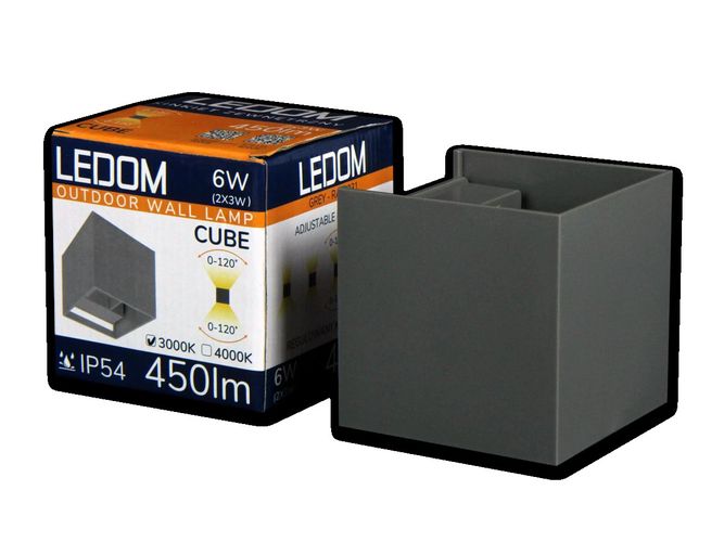 LEDOM Outdoor wall mounted luminaire LED 2x3W 4000K IP54 gray CUBE 478191 5907777478191
