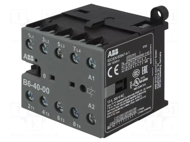 Contactor: 4-pole; NO x4; 220÷240VAC; 6A; B6; screw terminals ABB B6-40-00-80