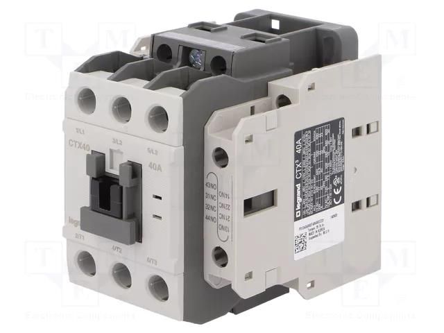 Contactor: 3-pole; NO x3; Auxiliary contacts: NC x2,NO x2; 230VAC LEGRAND 416136