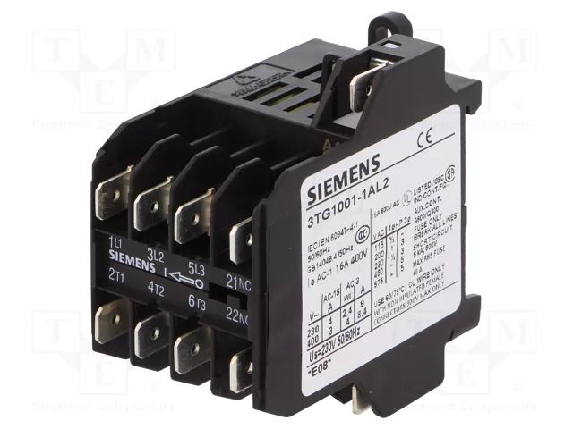 Contactor: 4-pole; NC + NO x3; 230VAC; 8.4A; 3TG10; connectors SIEMENS 3TG1001-1AL2