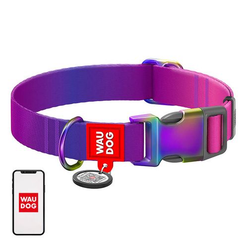 Nylon dog collar with QR code WAUDOG 15 mm wide, 25-35 cm long purple, Waudog 46529