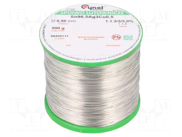 Tin; lead free; Sn96,5Ag3Cu0,5; 500um; 500g; reel; 217÷219°C; 3% CYNEL SAC305-0.5/0.5