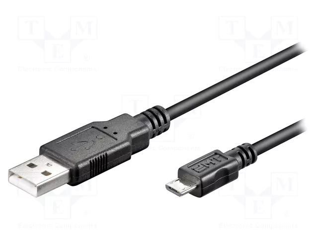 Cable; USB 2.0; USB A plug,USB B micro plug; 5m; black; Core: Cu Goobay USB-MICBM-5.0BK