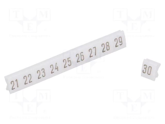 Marker; white; Width: 4.5mm; PVC; Marking: 21-30; -30÷100°C; push-in POKÓJ DK/Z-5/21-30