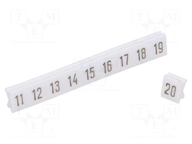 Marker; white; Width: 4.5mm; PVC; Marking: 11-20; -30÷100°C; push-in POKÓJ DK/Z-5/11-20