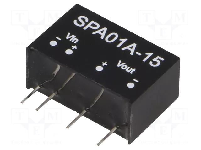 Converter: DC/DC; 1W; Uin: 9÷18VDC; Uout: 15VDC; Iout: 6÷67mA; SIP6 MEAN WELL SPA01A-15