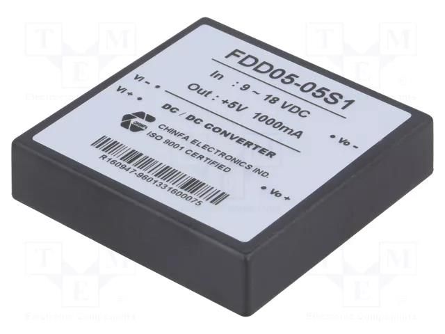 Converter: DC/DC; 5W; Uin: 9÷18VDC; Uout: 5VDC; Iout: 1000mA CHINFA ELECTRONICS DC5W12/5