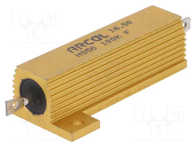 Resistor: wire-wound; screw; 100kΩ; 50W; ±1%; 49.1x29.7x14.8mm ARCOL HS50-100KF