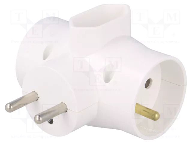 Connector: AC supply; splitter; 2P,2P+PE; white; Output: 3x socket TIMEX-ELEKTRO R-21/WH