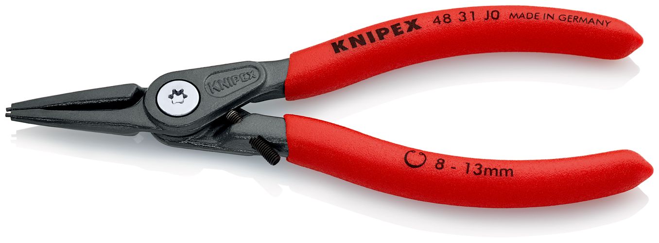 KNIPEX 48 31 J0 Precision Circlip Pliers for internal circlips in bore holes with overexpansion guard with non-slip plastic coating grey atramentized 140 mm 48 31 J0