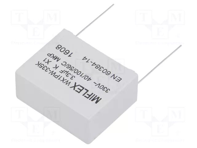 Capacitor: polypropylene; X1; 3.3uF; 330VAC; 41.5x33x18mm; THT MIFLEX WX1PW-335K
