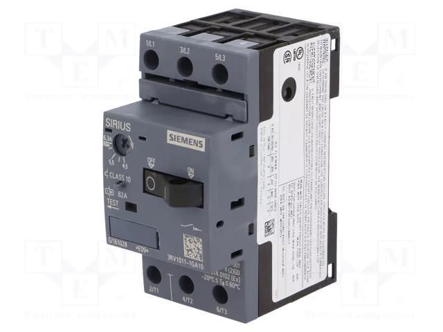 Motor breaker; 2.2kW; 220÷690VAC; for DIN rail mounting SIEMENS 3RV1011-1GA10