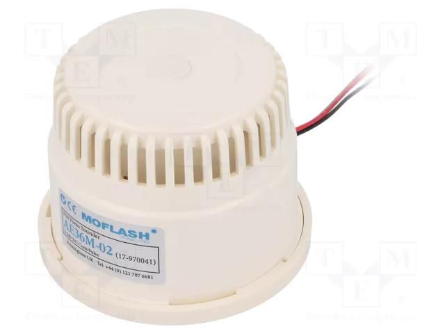 Signaller: sound; buzzer; 6÷28VDC; 100dB; AE36; IP30; white; 57mA MOFLASH SIGNALLING AE36M-02