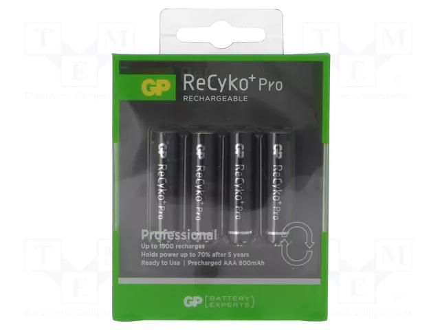Re-battery: Ni-MH; AAA,R3; 1.2V; 800mAh; ReCYKO PRO; Ø10.5x44.5mm GP ACCU-R3/800RE-GPB4