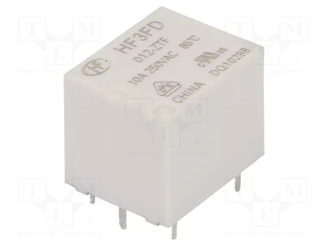 Relay: electromagnetic; SPDT; Ucoil: 12VDC; 10A; 10A/250VAC; PCB HONGFA RELAY HF3FD/012-ZTF