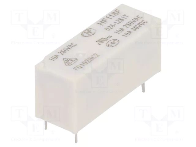 Relay: electromagnetic; SPDT; Ucoil: 24VDC; 10A; 10A/250VAC; PCB HONGFA RELAY HF118F/024-1ZS1T