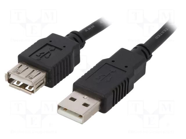 Cable; USB 2.0; USB A socket,USB A plug; 3m; black; Core: CCA BQ CABLE CAB-USB2AAF/3-BK