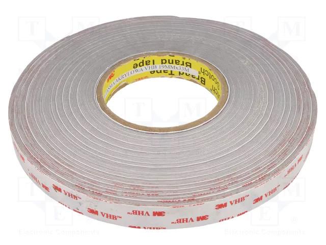 Tape: fixing; W: 19mm; L: 33m; Thk: 0.6mm; acrylic; grey 3M 3M-4936-19-33