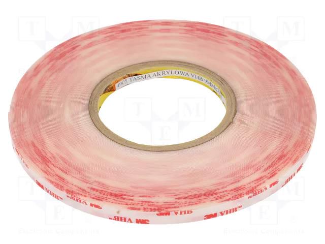 Tape: fixing; W: 9mm; L: 33m; Thk: 0.5mm; acrylic; transparent 3M 3M-4905-9-33
