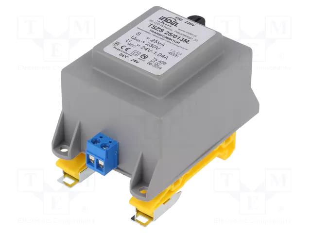 Transformer: encapsulated; 25VA; 230VAC; 24V; 1.04A; IP00; A: 63.6mm INDEL TSZS25/24V