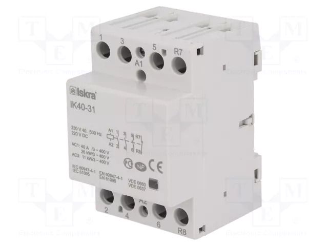Contactor: 4-pole installation; 40A; 230VAC,220VDC; NC + NO x3 ISKRA IK40-31/230V