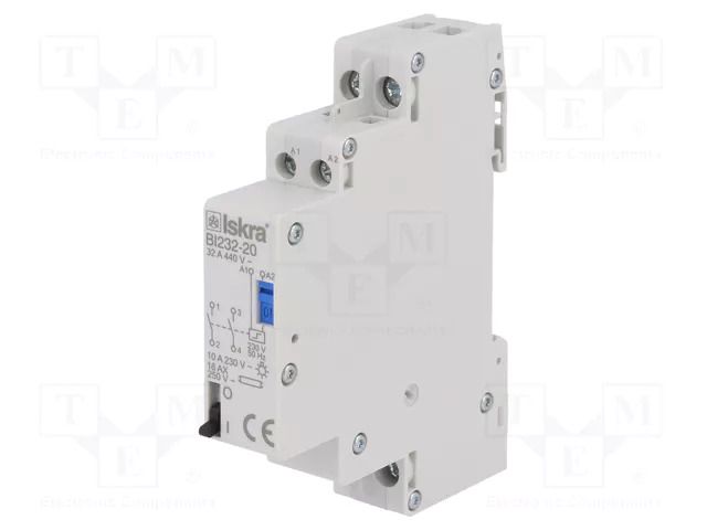 Relay: installation; bistable,impulse; NO x2; Ucoil: 230VAC; BI ISKRA BI232-20/230VAC