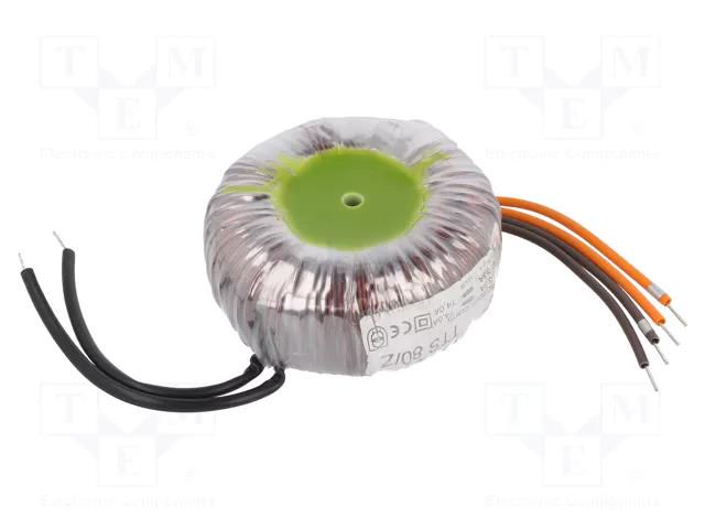 Transformer: toroidal; 80VA; 115VAC; 12V; 12V; Leads: cables BREVE TUFVASSONS TTS80/Z115/12-12V