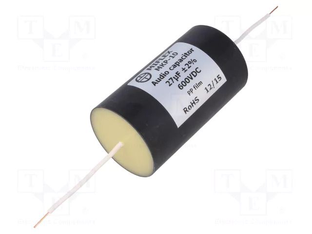Capacitor: polypropylene; 27uF; 600VDC; ±2%; Ø45x78mm; Leads: axial MIFLEX MKP10-27U/600