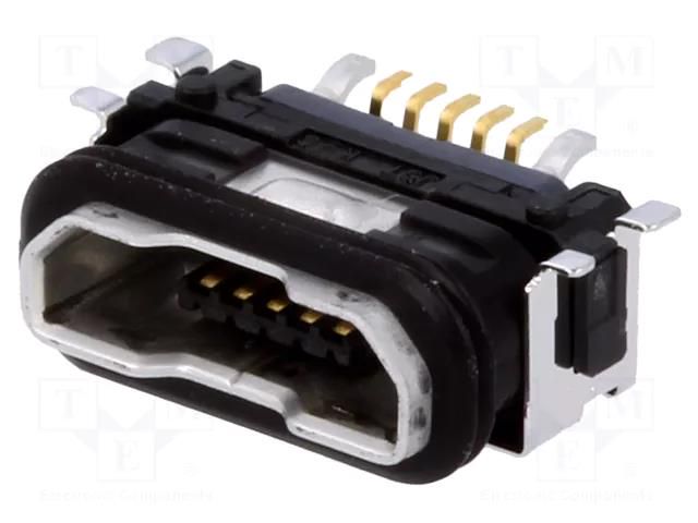 Connector: USB B micro; socket; SMT; PIN: 5; with seal; USB 2.0 JST UBMC5BR3SDWP6044S