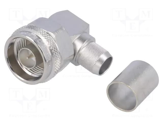 Connector: N; plug; male; angled 90°; 50Ω; soldering,crimped; PTFE TELEGÄRTNER J01020A0046