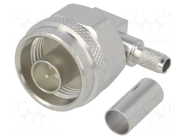 Connector: N; plug; male; angled 90°; 50Ω; soldering,crimped; PTFE TELEGÄRTNER J01020A0036