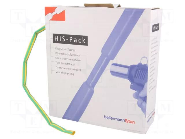 Heat shrink sleeve; 2: 1; 6.4mm; L: 5m; yellow-green HELLERMANNTYTON HIS-6.4/3.2-GNY