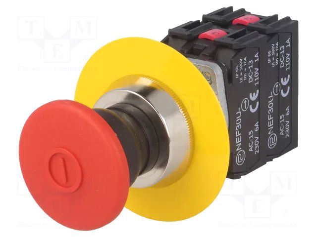 Switch: emergency stop; 30mm; Stabl.pos: 2; NC x2 + NO x2; red PROMET NEF30-UDR2X2YC