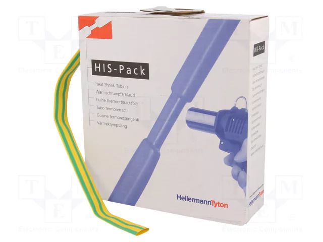 Heat shrink sleeve; 2: 1; 9.5mm; L: 5m; yellow-green HELLERMANNTYTON HIS-9.5/4.7-GNY
