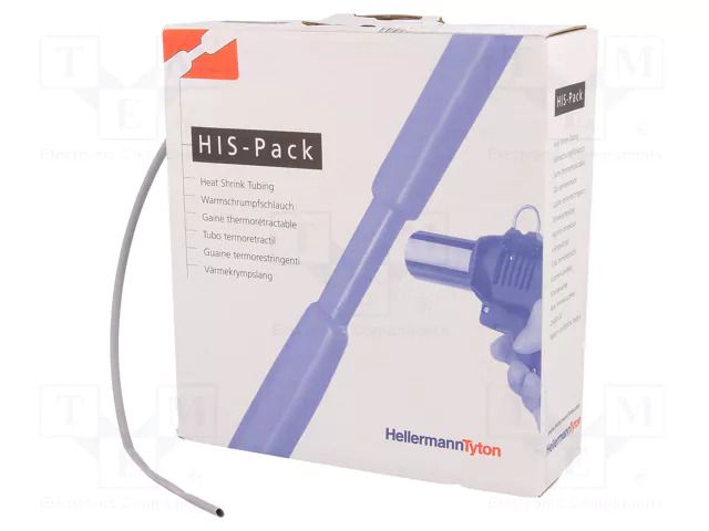 Heat shrink sleeve; 2: 1; 3.2mm; L: 10m; grey; cardboard packaging HELLERMANNTYTON HIS-3.2/1.6-GY