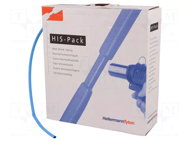 Heat shrink sleeve; 2: 1; 3.2mm; L: 10m; blue; cardboard packaging HELLERMANNTYTON HIS-3.2/1.6-BU