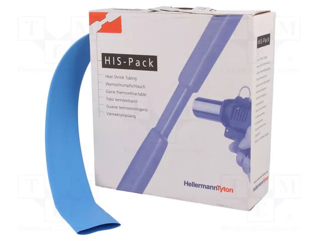 Heat shrink sleeve; 2: 1; 25.4mm; L: 5m; blue; cardboard packaging HELLERMANNTYTON HIS-25.4/12.7-BU